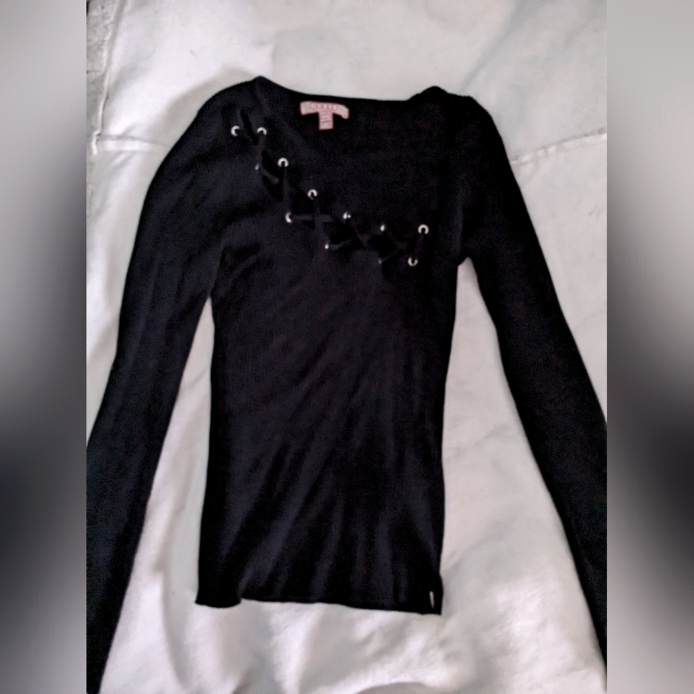 Black Lace Up Detail Guess Top